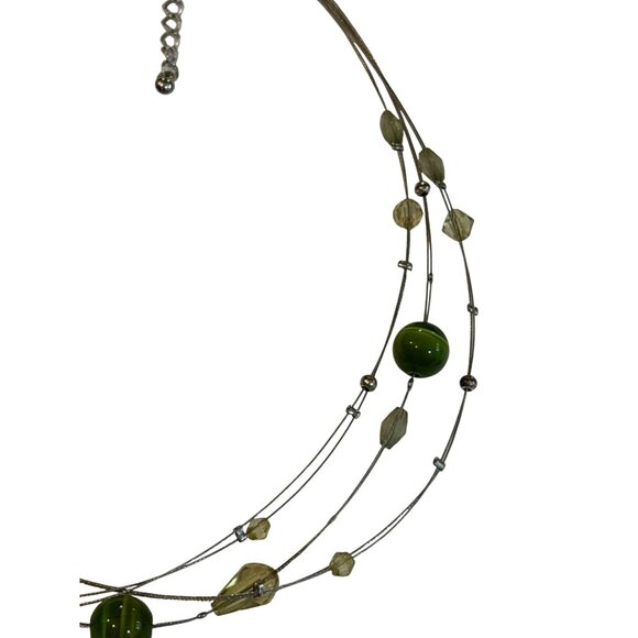 Green Cat's Eye Beaded Multi-Strand Necklace 15 - 17 inches Long - Picture 5 of 8